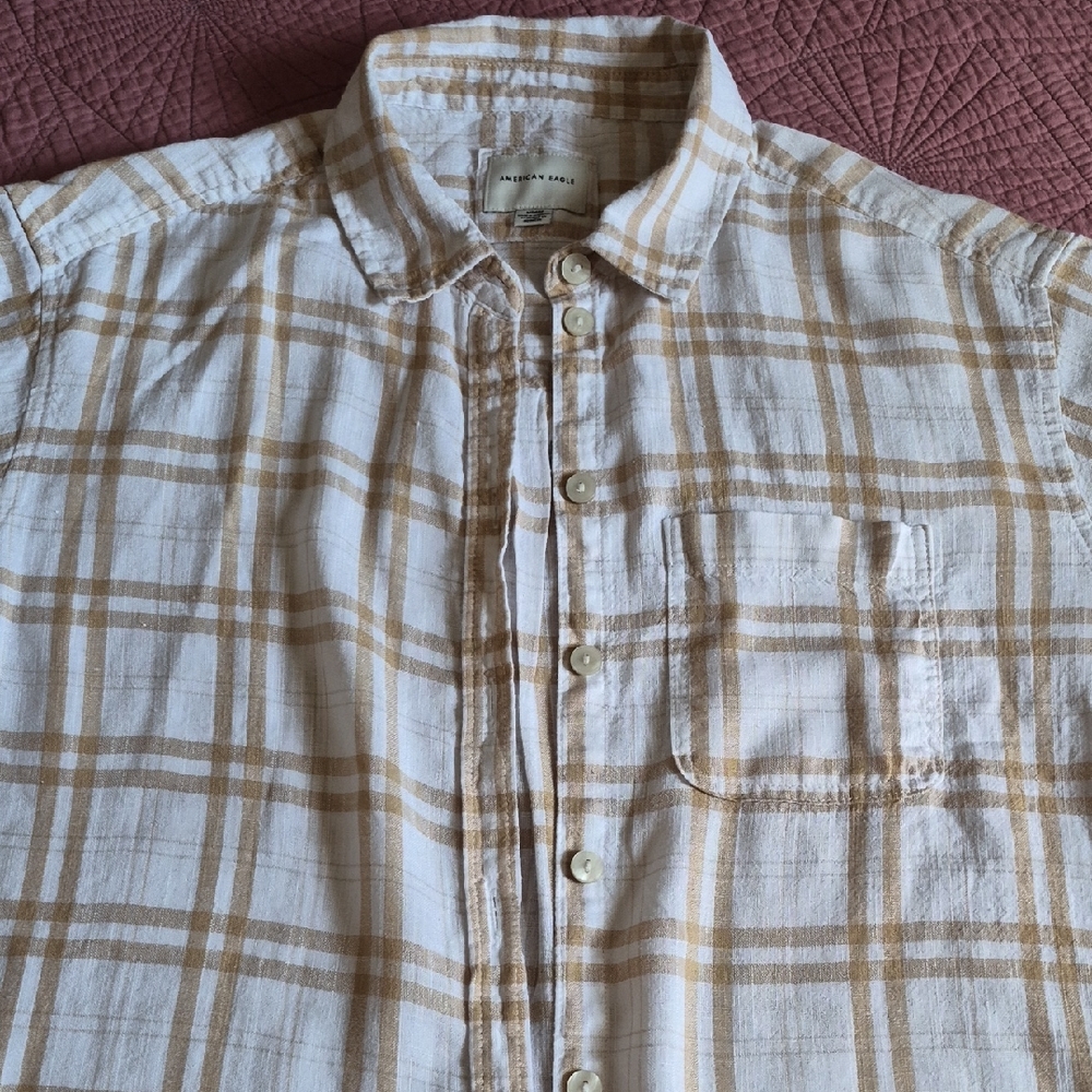 American Eagle Outfitters Tan Plaid Casual Shirt